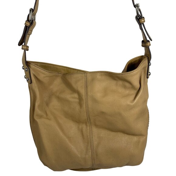 TIGNANELLO Camel Tan Leather Zipper Magnetic Closure Hobo Saddle Shoulder Bag - Picture 3 of 14